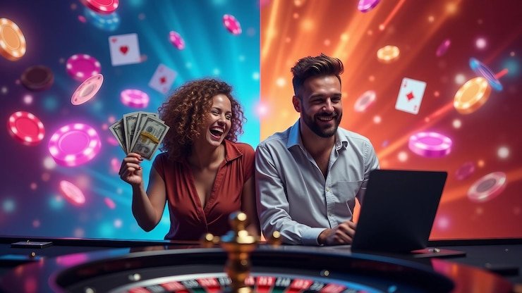 Studio live-dealer SA Gaming dengan dealer profesional dan meja permainan blackjack yang elegan